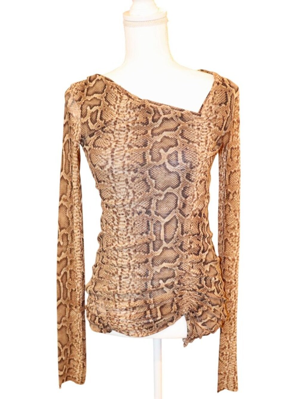 Jean Paul Gaultier Soleil Snakeskin Print Sheer Long Sleeve Top XL